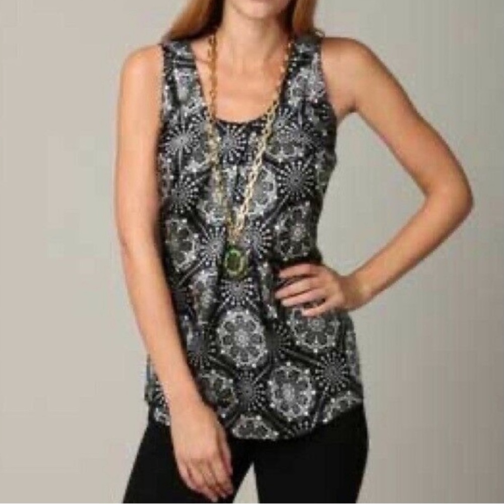 Tory Burch Gray Silk Masquerade Mask Print Sleeveless